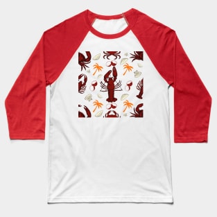 Lobsters, Crabs and Sea Shells Pattern, Relaxing Beachlife Baseball T-Shirt